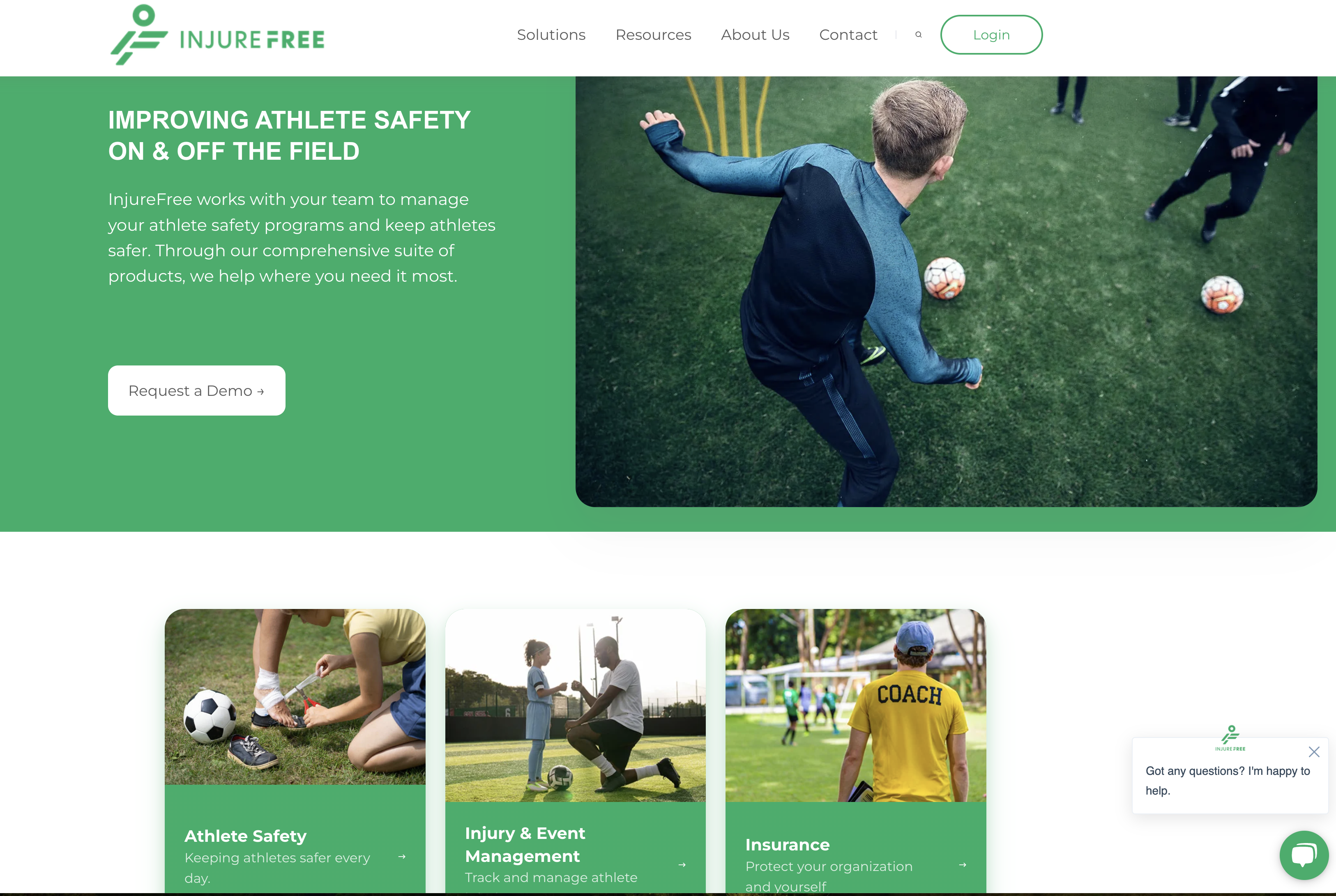 InjureFree new website homepage.